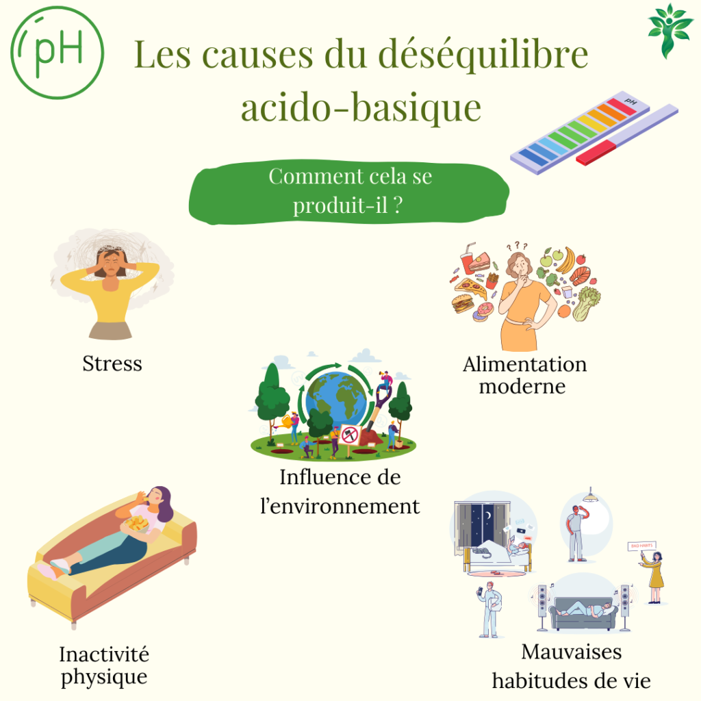 Infographie sur les 5 causes principales du déséquilibre acido-basique