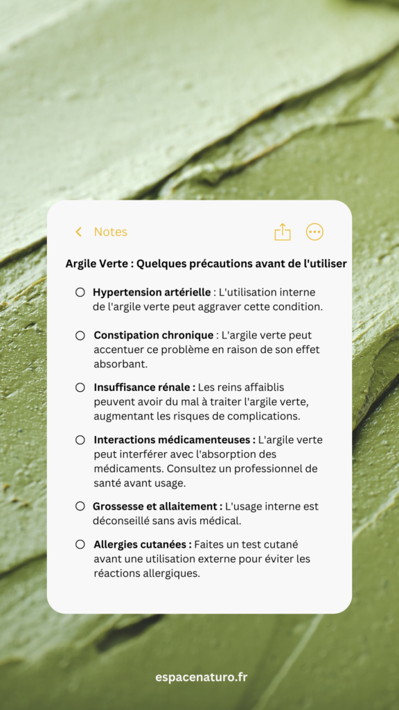 Précautions à connaître avant l'utilisation de l'argile verte.